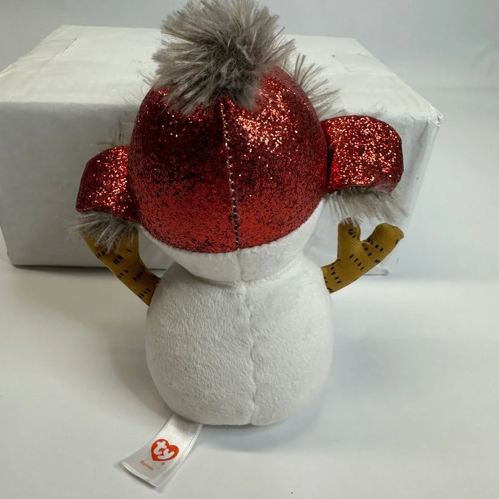 Ty Beanie Boos‎ Buttons the Snowman Plush Red Sparkle Hat Blue Glitter Eyes 6in
